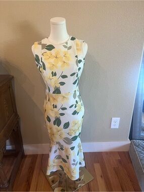 Calvin Klein White Maxi Dress with Yellow Floral Print